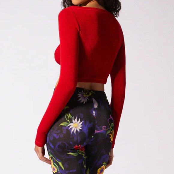 NWT MACCAPANI The Angela Twist Detail Long Sleeve Y2K 90's Crop Top in Red Sz. L - Picture 3 of 8